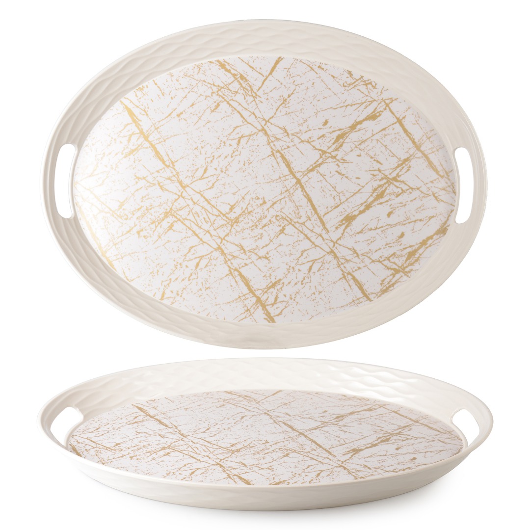39*52 CM OVAL ALTIN -MERMER DESEN KAYMAZ MELAMIN TEPSÝ