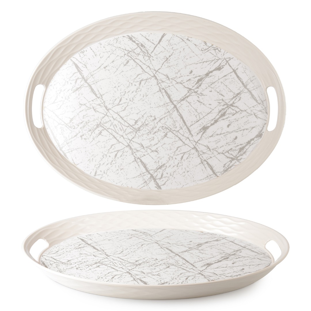 39*52 CM OVAL GÜMÜÞ-MERMER DESEN KAYMAZ MELAMIN TEPSÝ