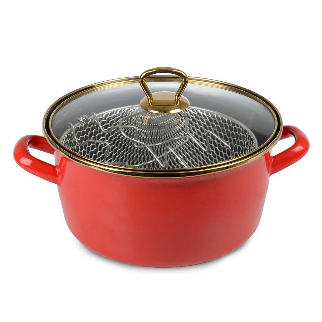 22 CM EMAYE KIZARTMA TENCRESI KIRMIZI (IC SIYAH-PLS TEPE)