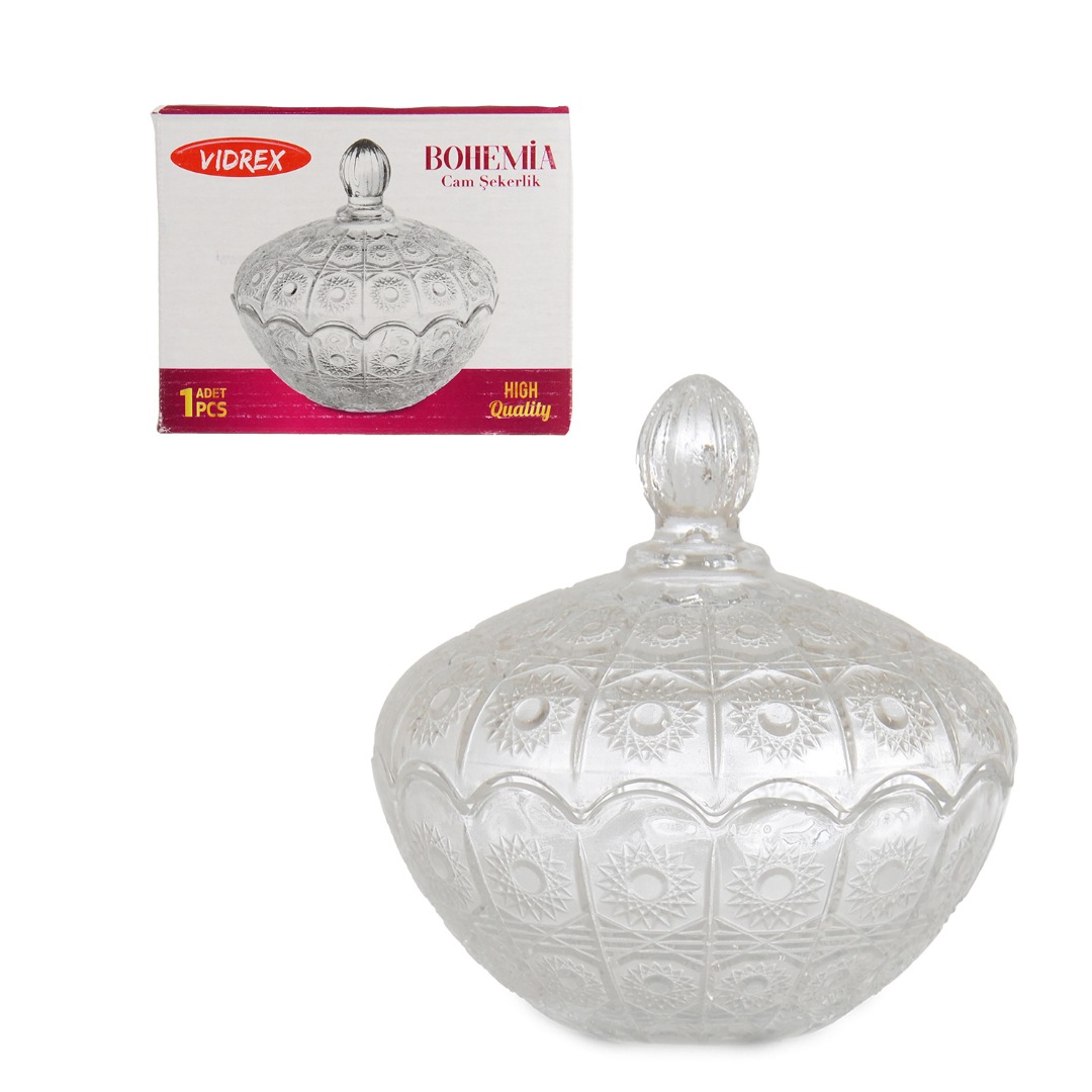 (NET) BOHIMIA (10/1) KAPAKLI CAM SEKERLIK VIDREX 12 CM NET