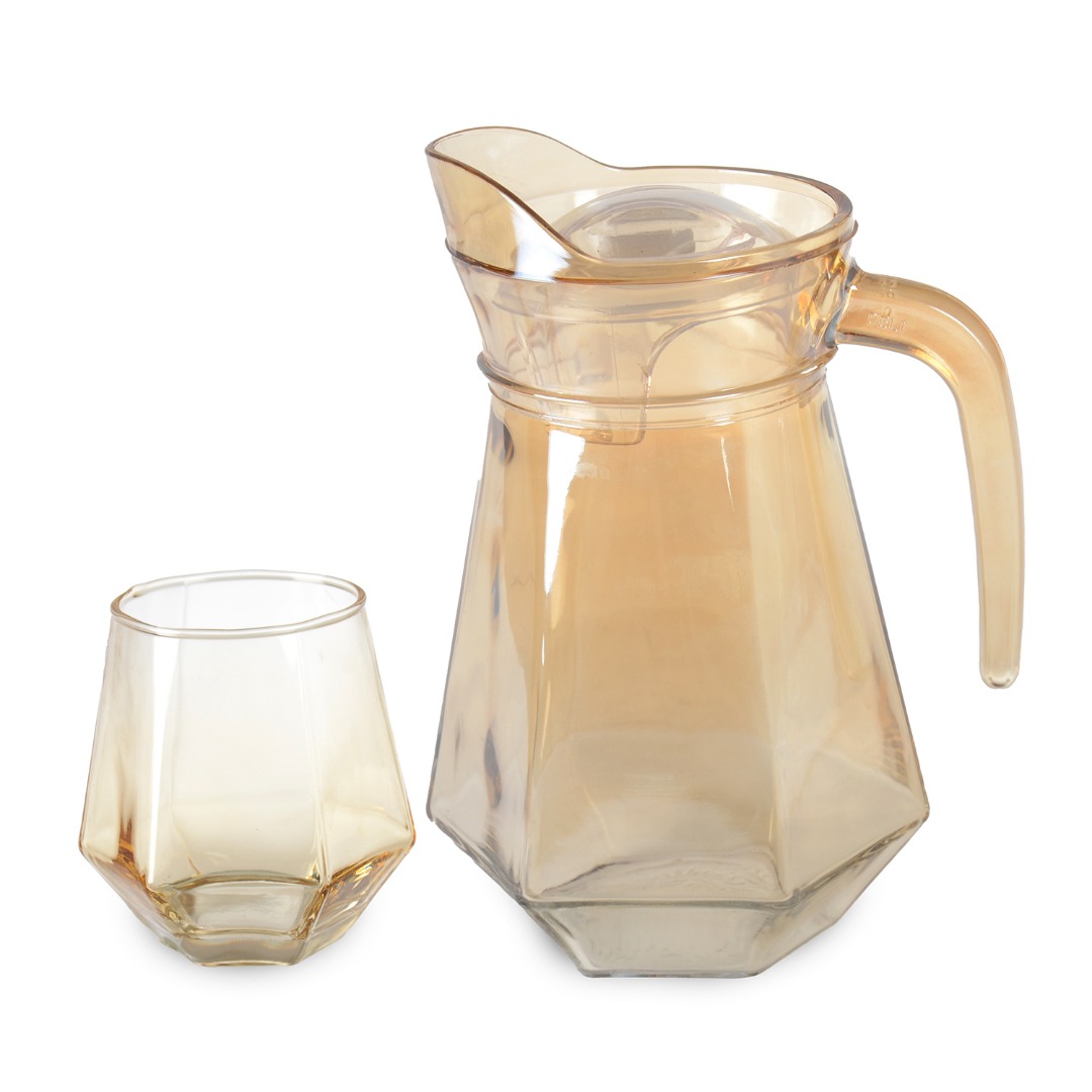 EH1028-JS5163-2/L7HA CAM SURAHI & BARDAK SET 7LI 1400/340ml SARI RENK